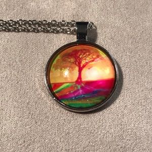 Tree of Life Sunset. 18” Silvertone Chain